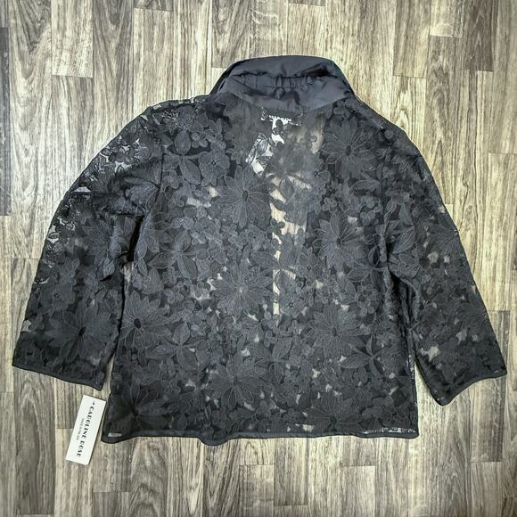 Caroline Rose Black Embroidered Mesh Jacket Silk Trim NWT USA Size Small $245 - Picture 2 of 9